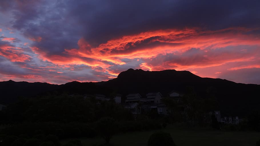 sunset, landscape, mountain, sky, cloud - sky, beauty in nature HD wallpaper