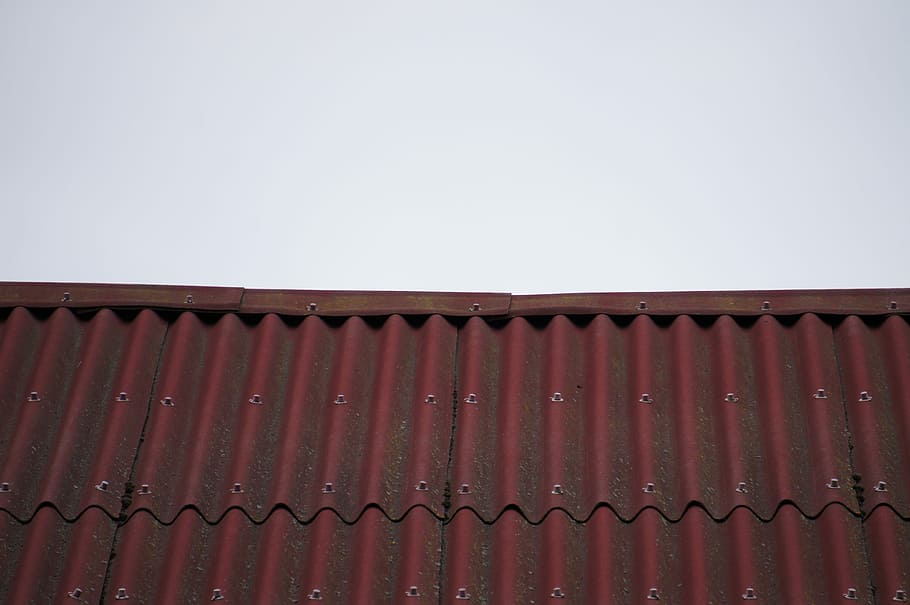 roof, sheet, corrugated roof, old, metal, sky, iron, pattern, HD wallpaper