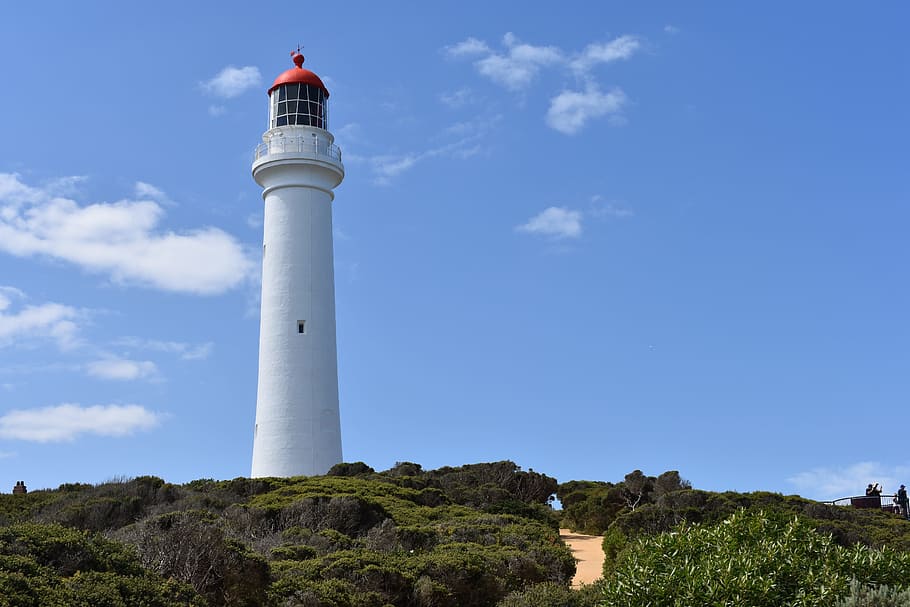 lighthouse, travel, tower, sky, seashore, landscape, guidance HD wallpaper