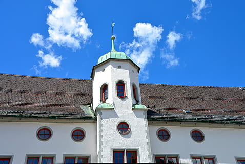 architecture, tower house, cloud, sky, town home, roofs, downtown HD wallpaper