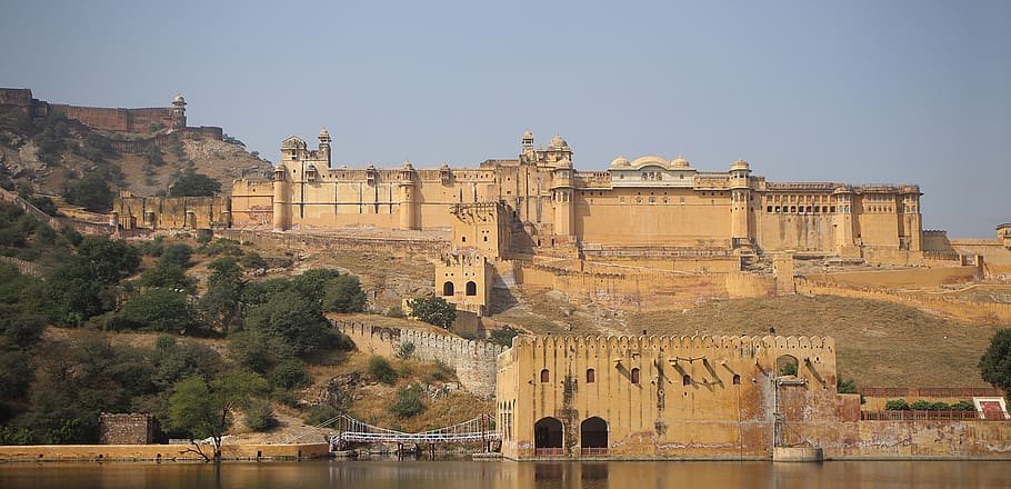amber fort, jaipur, rajasthan, india, panorama, places of interest