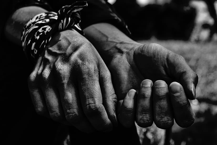 grayscale photo uf guman hands, finger, human, human hand, human body part HD wallpaper