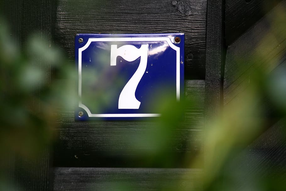 seven, house number, sign, 7, plate, old, square, home, blue, HD wallpaper