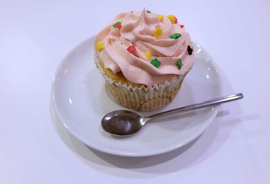 cake, spoon, sweets, plate, baking, dessert, sweet food, food and drink HD wallpaper