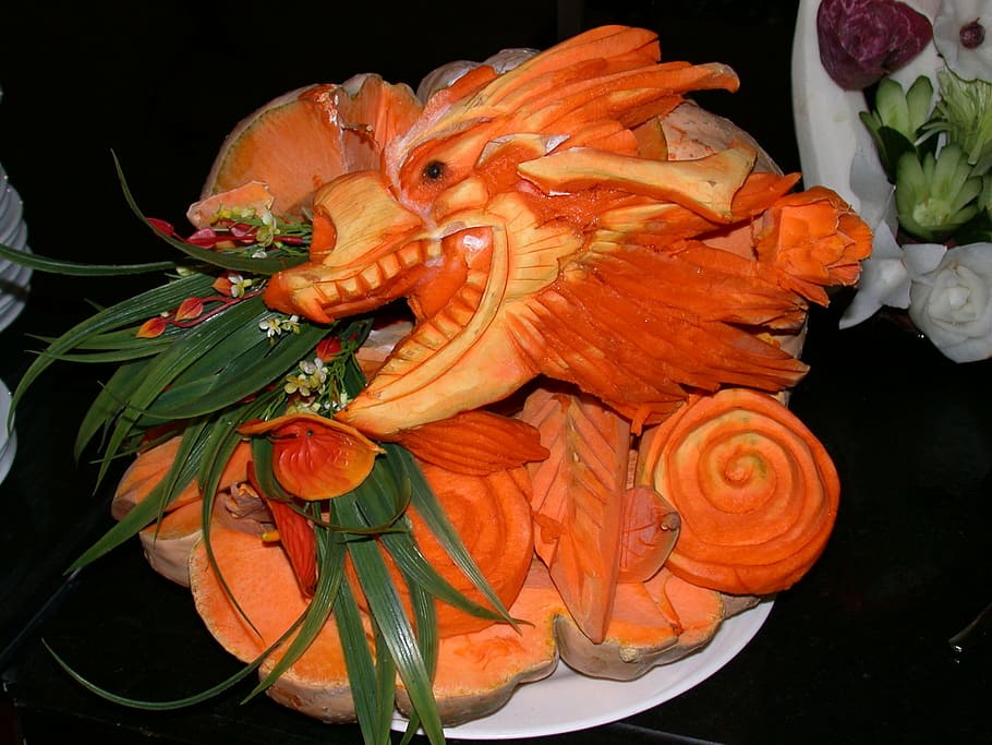 pumpkin, deco, carving, decor, asia, art, decoration, flower HD wallpaper
