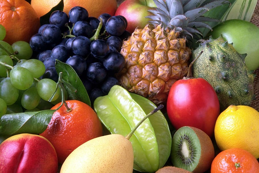 fruit lot, fruits, sweet, exotic, pineapple, food, freshness, HD wallpaper