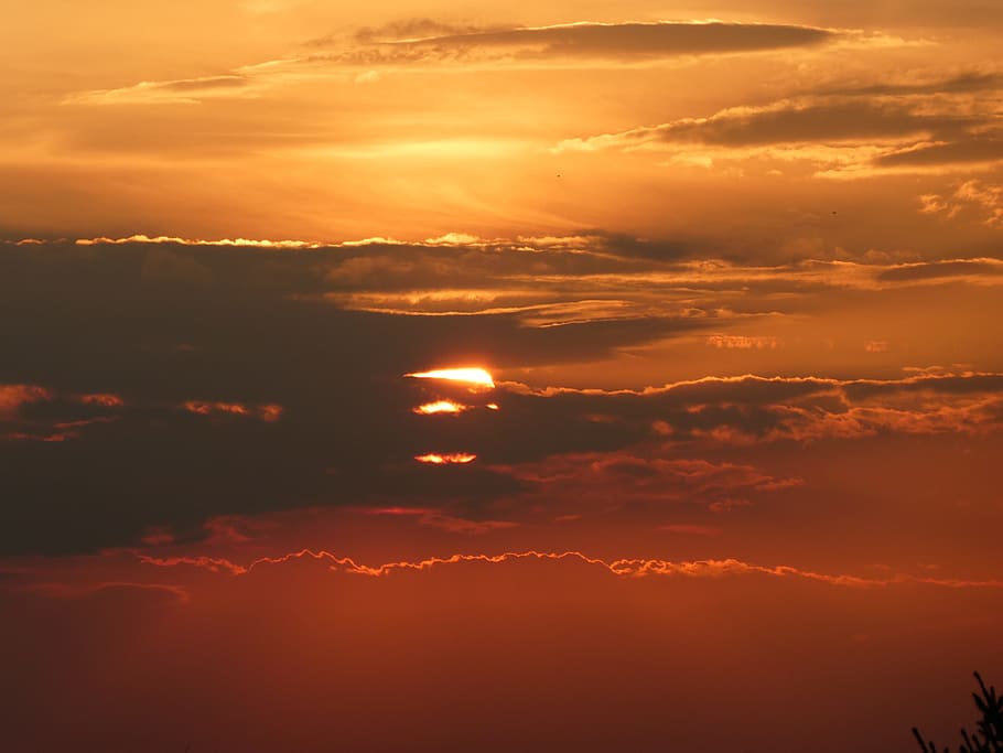 sunset, red, gold, afterglow, abendstimmung, evening sky, atmospheric HD wallpaper