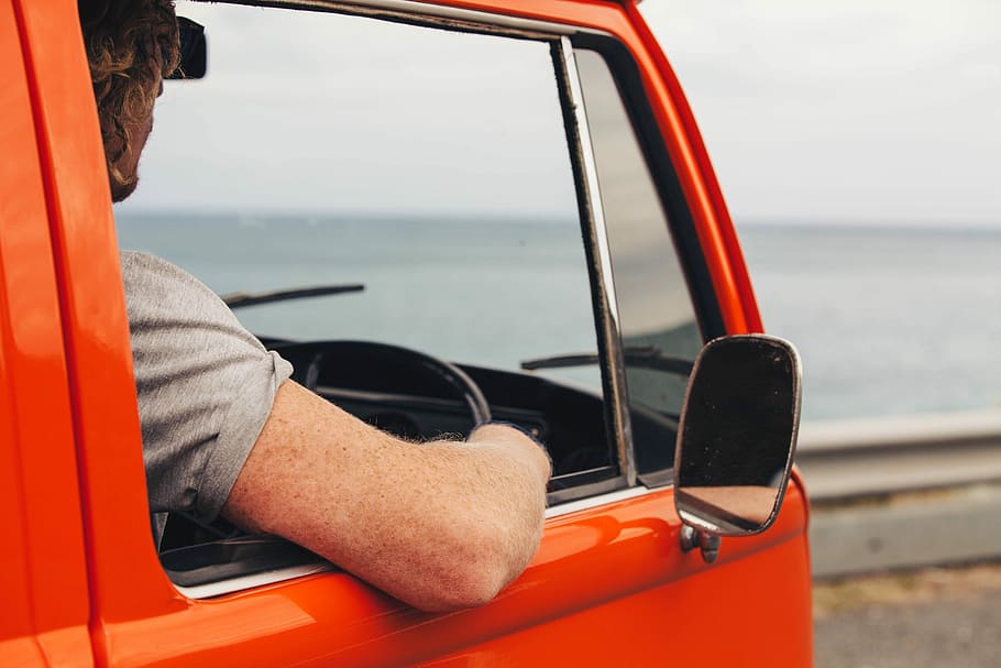 Van, Male, Transportation, Driver, red, car, mode of transport HD wallpaper