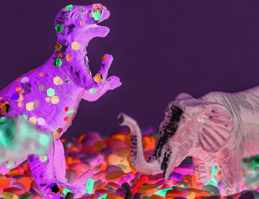 focus photography of elephant and T-rex toys, dinosaur, figurine HD wallpaper
