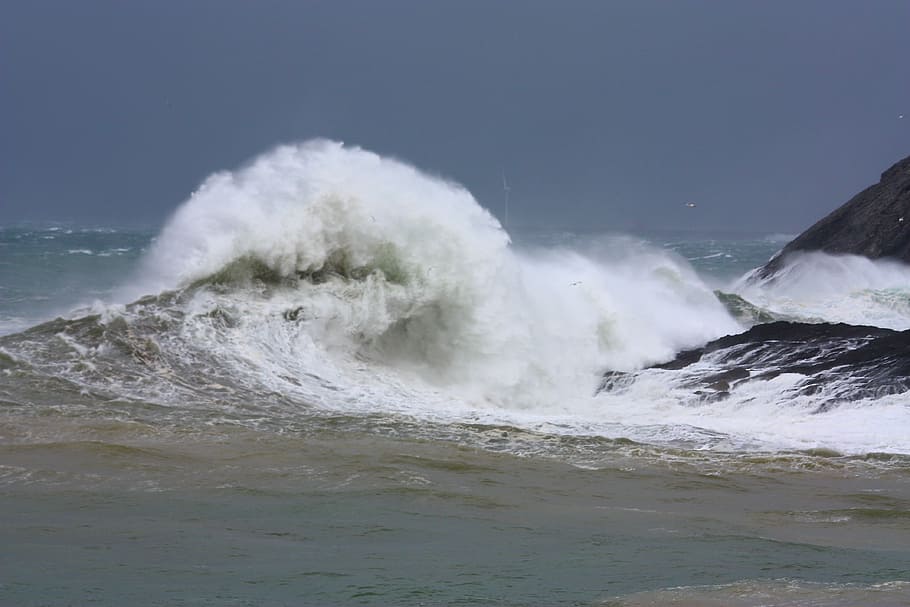 Waves, Sea, Ocean, Atlantic, Rock, side, seaside, spray, scum HD wallpaper