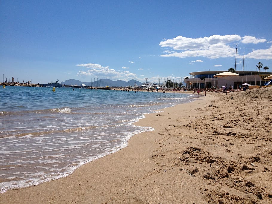 beach, sea, cannes, land, sky, architecture, water, cloud - sky HD wallpaper