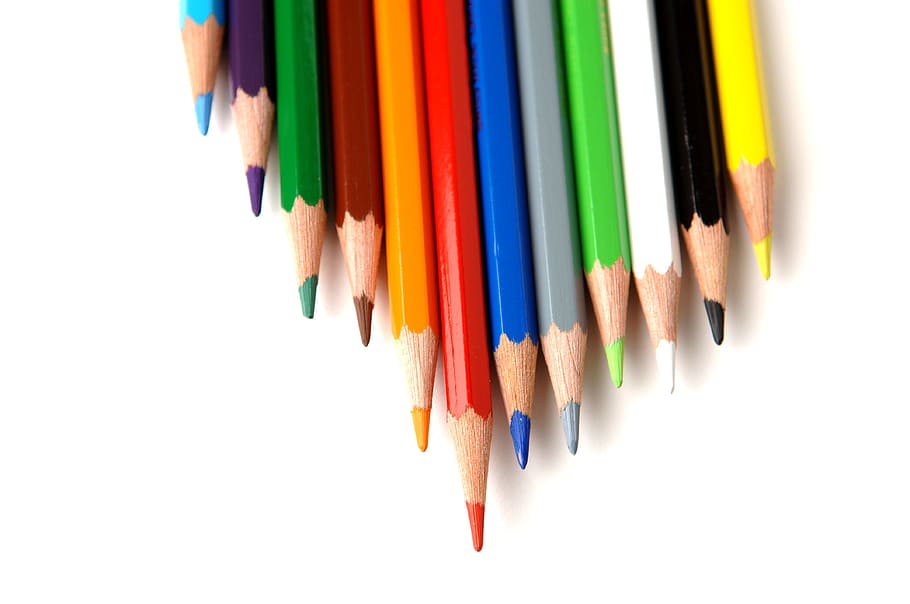 closeup photo of assorted-color pencil lot, crayon, sharp, education HD wallpaper