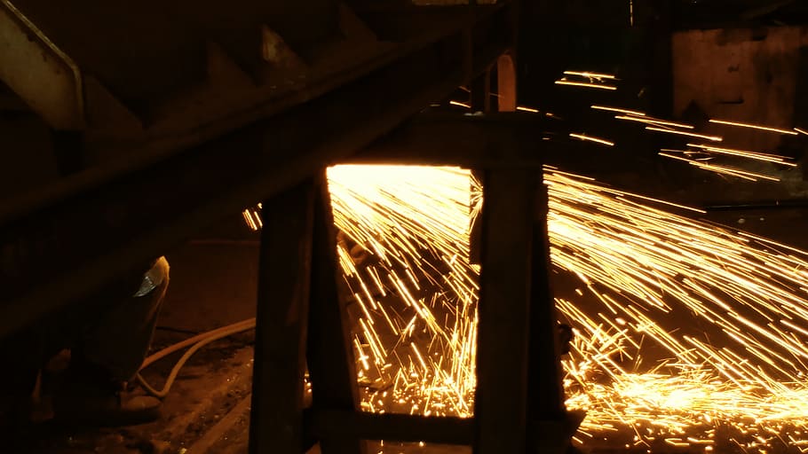 welding, spark, splash, flame, building, work, production, industry HD wallpaper