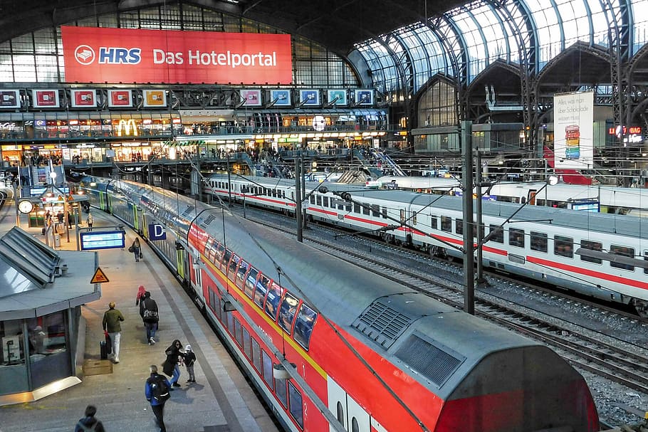 railway station, train, passenger train, rail transportation HD wallpaper