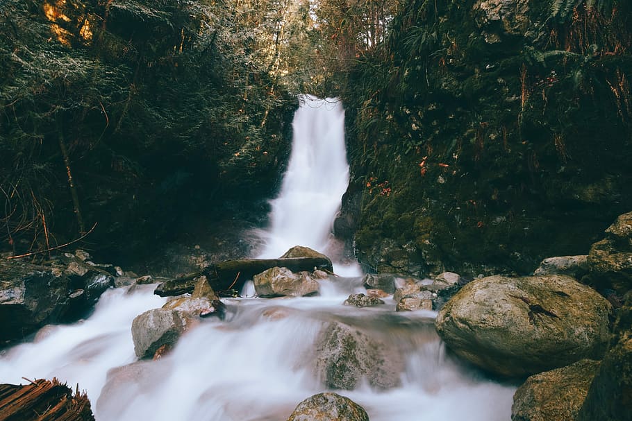 time-lapse photography of waterfalls and stones during daytime, waterfalls HD wallpaper