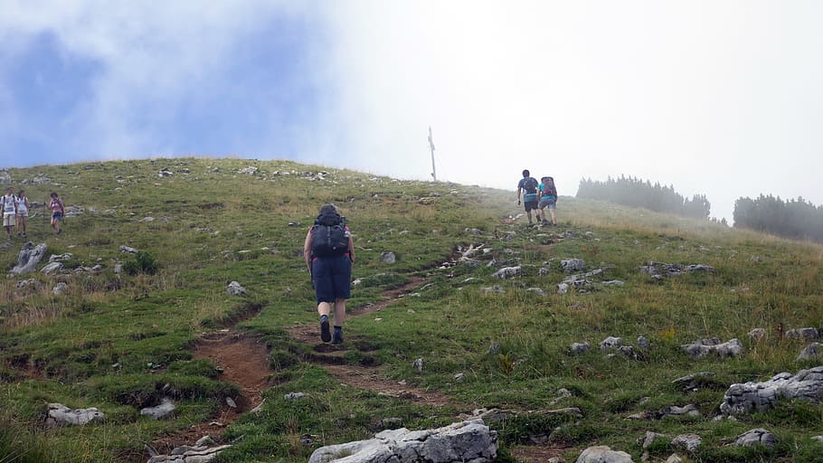 hiking, mountain, summit, view, tegernsee, jelenia góra, mountains, HD wallpaper
