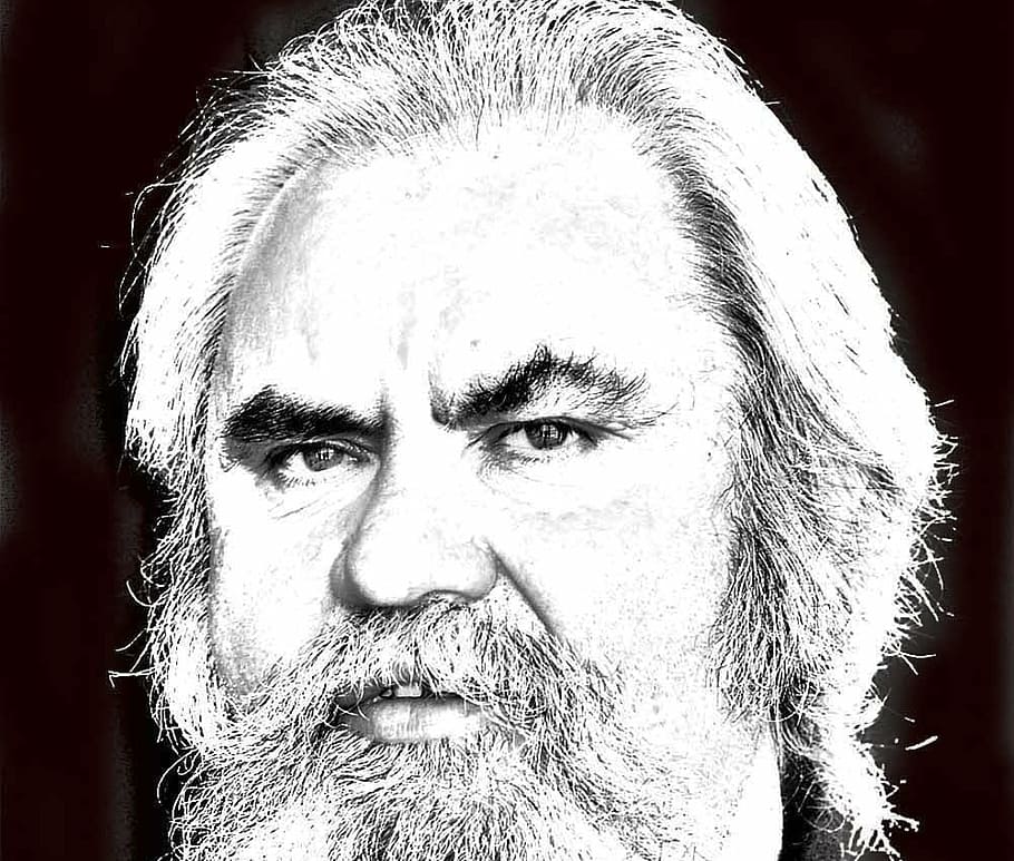 man, face, beard, eyebrows, black and white, portrait, facial hair HD wallpaper