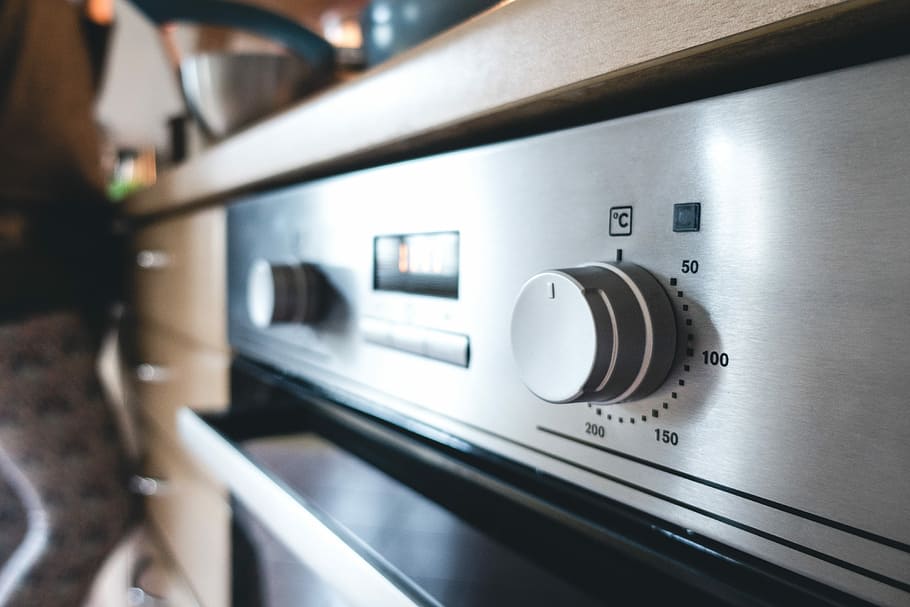 Oven temperature button, close up, kitchen, kitchenware, domestic Kitchen