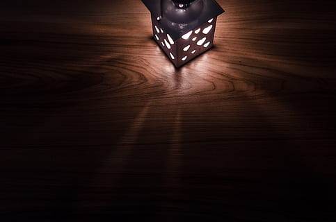black lamp on brown wooden board, lantern, dark, night, decoration HD wallpaper