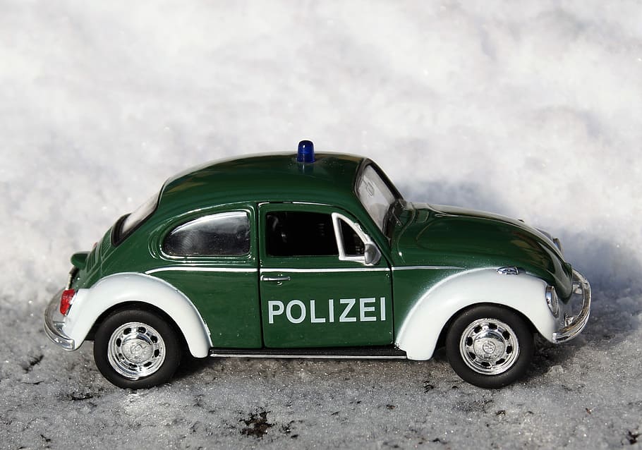 Model Car, Auto, Vw, Oldtimer, vehicles, beetle, police, snow HD wallpaper