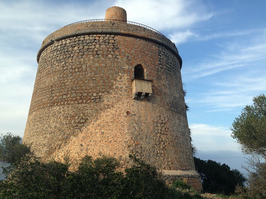 mallorca, tower, watchtower, sky, fort, architecture, history HD wallpaper