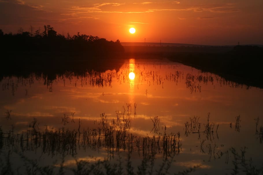 sunset, lake, romania, reflection, sky, water, beauty in nature HD wallpaper