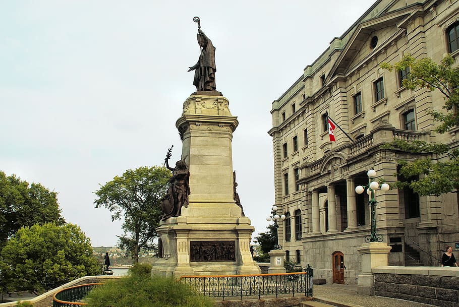canada, quebec, old town, champlain, monument, bronze, architecture HD wallpaper