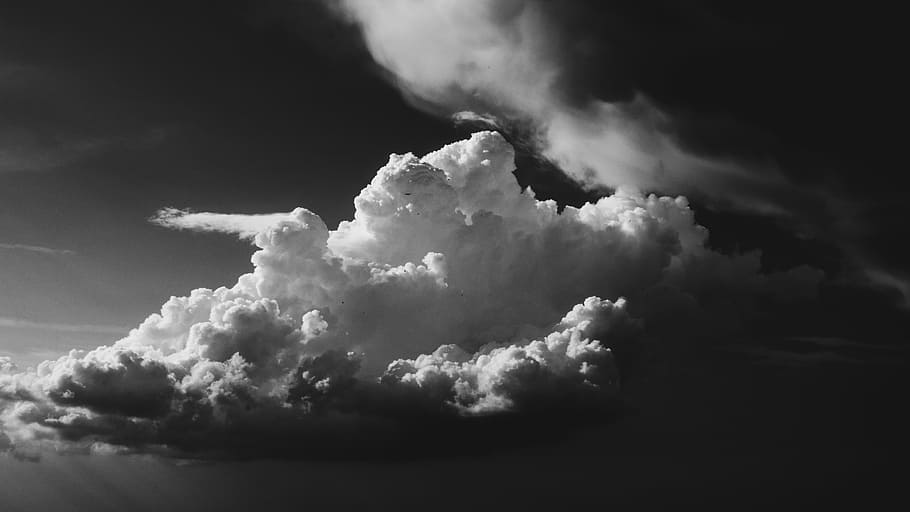 grayscale photography of clouds, dark, sky, nature, black and white HD wallpaper