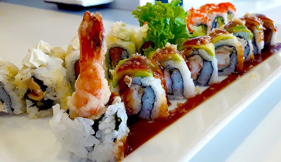 Maki, Prawns, Shrimp, Ginger, Oriental, japan, sushi, healthy, HD wallpaper