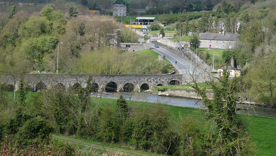 ireland, bridge, river, arch, landscape, plant, transportation HD wallpaper