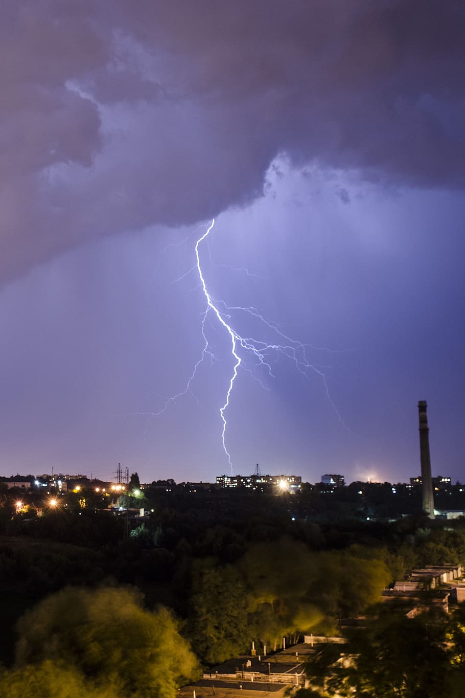 lightning, thunderstorm, night, flash, city, rain, community HD wallpaper