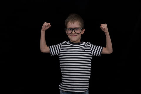 boy raising his hand wearing eyeglasses, kid, fun, joy, childhood HD wallpaper
