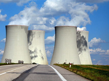 four white silos during daytime, Chimney, Concrete, Nuclear HD wallpaper
