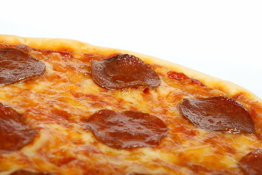 close-up photo of baked pizza, america, american, bread, cheese, HD wallpaper