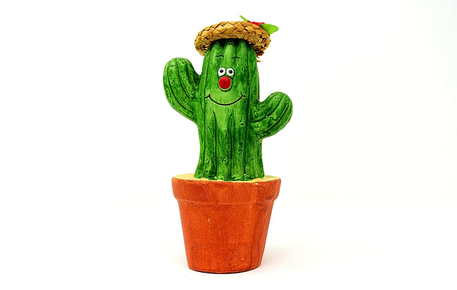 cactus character figurine, figure, plant, cute, fun decoration HD wallpaper
