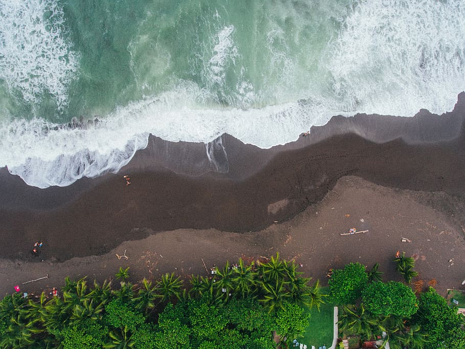 aerial photograph of seashore, bird's eye view of seashore, beach HD wallpaper