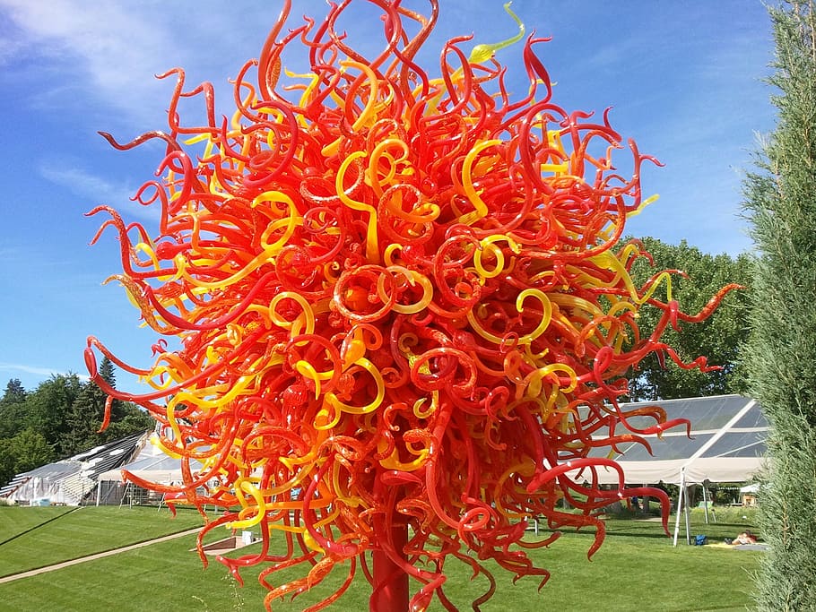 art, orange, glass, tree, red, day, plant, nature, sky, sport HD wallpaper