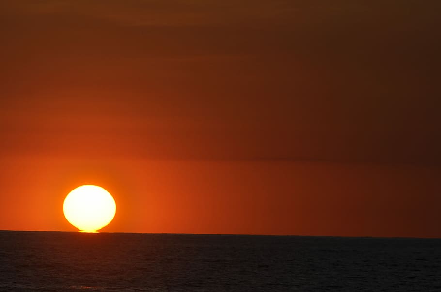 Sunset, Sea, Beach, Horizon, sky, orange color, scenics, nature HD wallpaper