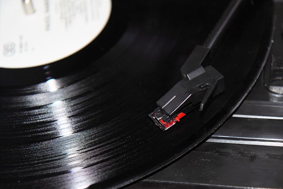 vinyl record on player, arm, audio, black, disc, disk, gramophone, HD wallpaper