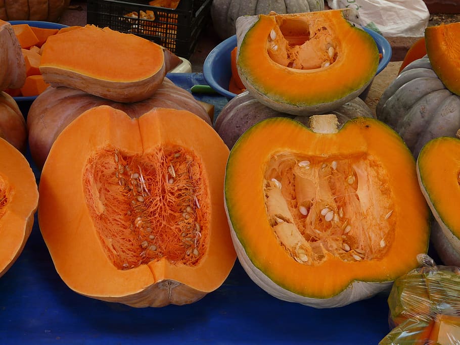 Pumpkin, Sliced, Pulp, Vegetables, market, orange color, food and drink HD wallpaper