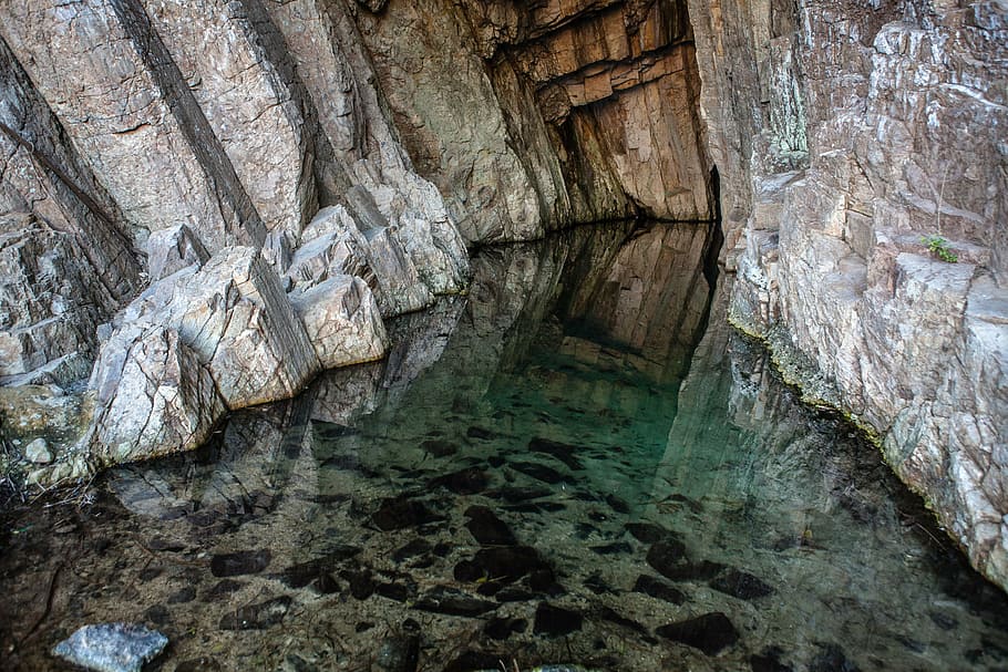 cave, water, rock, reflection, landscape, nature, stone, rock - object HD wallpaper