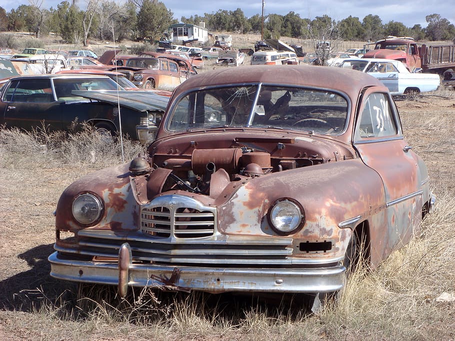 Car Wreck, Oldtimer, Vehicle, automotive, classic car, rust HD wallpaper