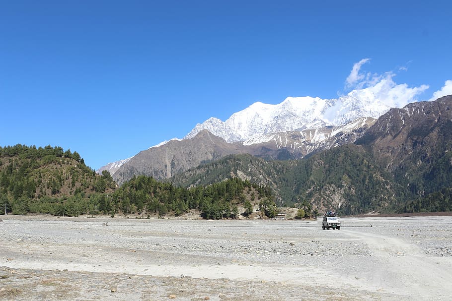 dry river, river road, scenery, mountain, landscape, river bed HD wallpaper