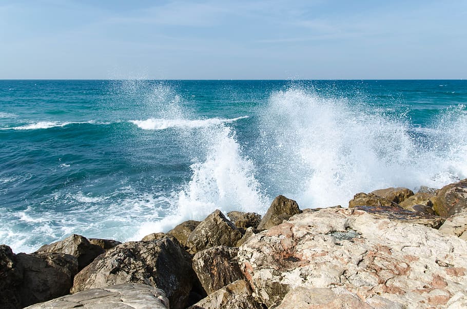 Sea, Water, Splash, Wave, Beach, Shore, nature, coastline, rock - Object HD wallpaper