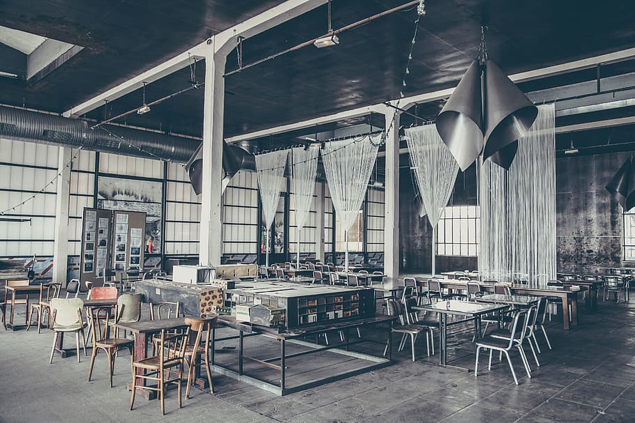 black table on room, architecture, bar, bistro, cafe, cafeteria