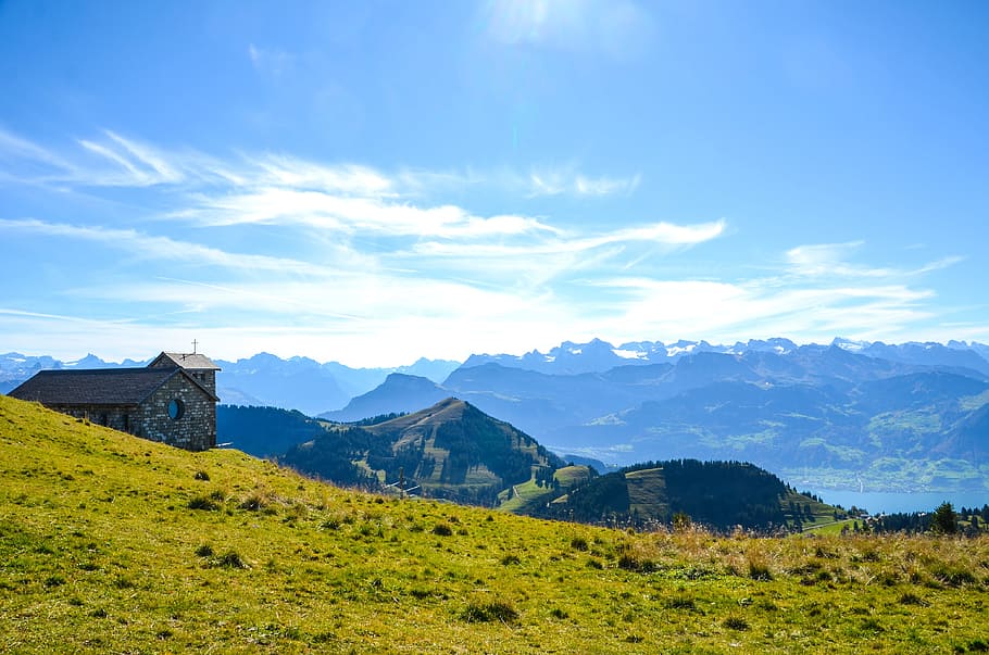 alpine, rigi, nature, distant view, mountains, chapel, mountain chapel HD wallpaper