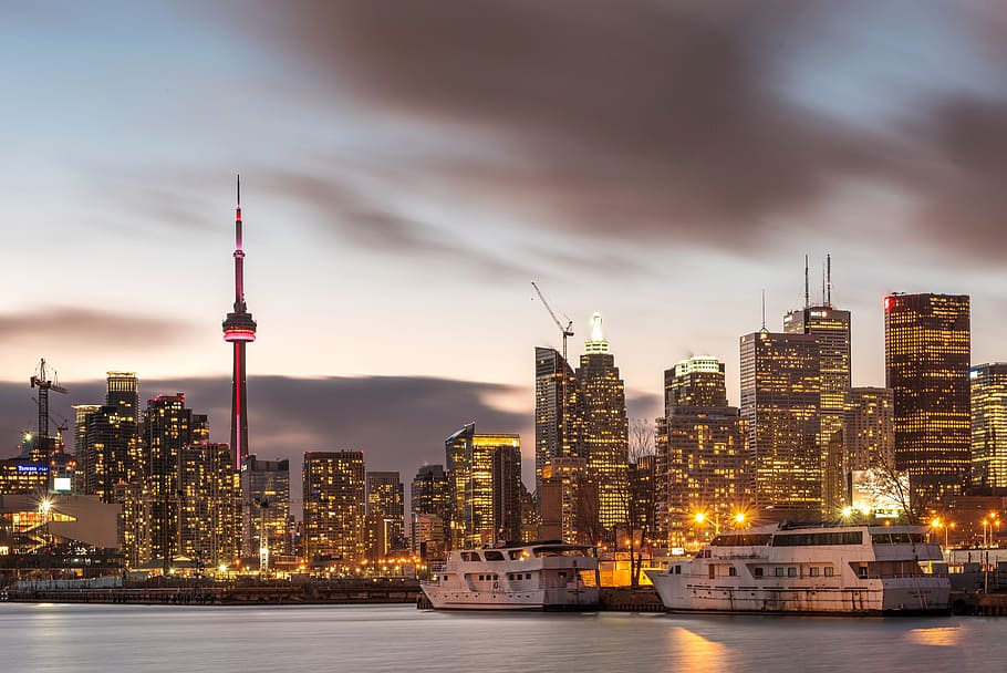 city view during nighttime photography, CN Tower, Montreal Canada HD wallpaper