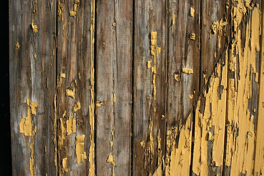 brown wooden fence, brown and yellow wooden board, paint, old HD wallpaper