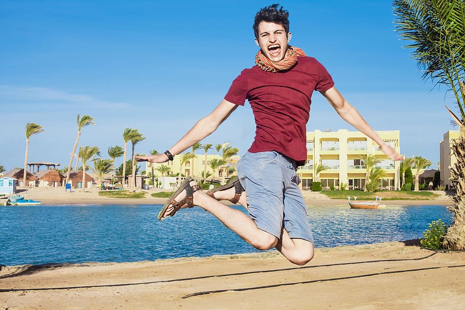 elgouna, redsae, egypt, fun, jumping, water, happiness, casual clothing HD wallpaper