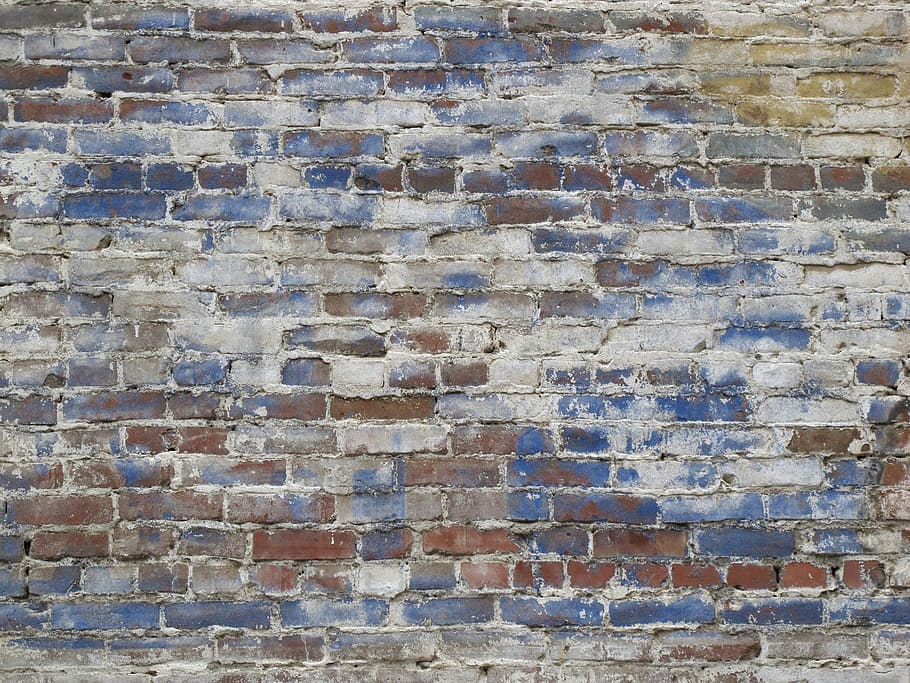 brown and blue brick wall, brown and blue wall bricks, paint HD wallpaper